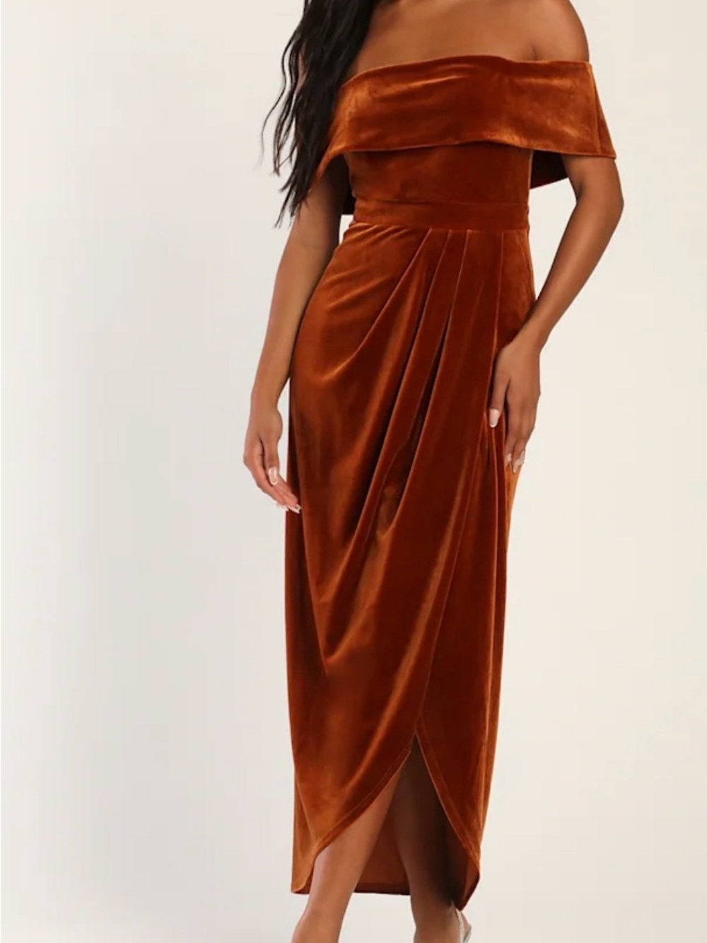 Enchanted Rust Orange Velvet Off-the-
Shoulder
